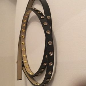 Pretty Black leather rhinestone thin belt 💝